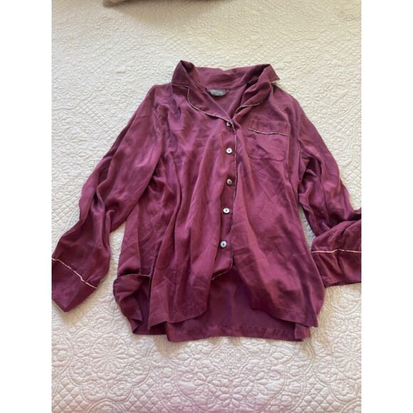 Julianna Rae Paradise Found 100%Silk Button down blouse/Pajama top, Maroon, XL - Picture 2 of 5